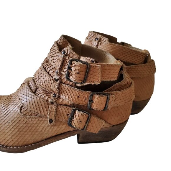 Matisse Bobbie Cognac Snake Embossed Distressed Leather Bootie - Picture 7 of 13